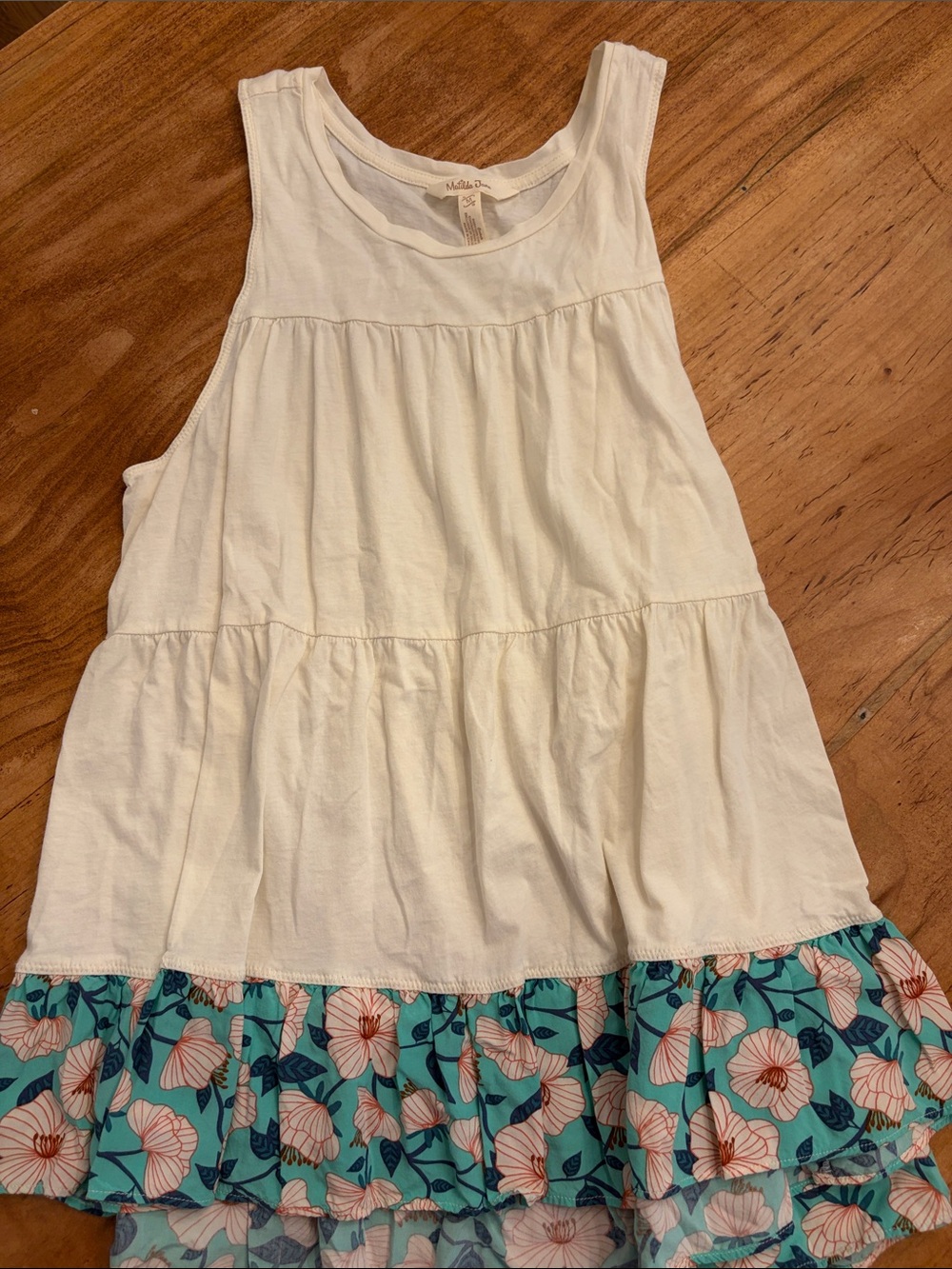 Matilda Jane White Tiered Tank with Teal Floral Ruffle